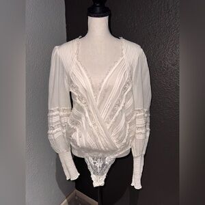 Free People White Lace Detail body suit